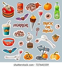 Set elements for Halloween party in comic style. Isolated vector illustration.