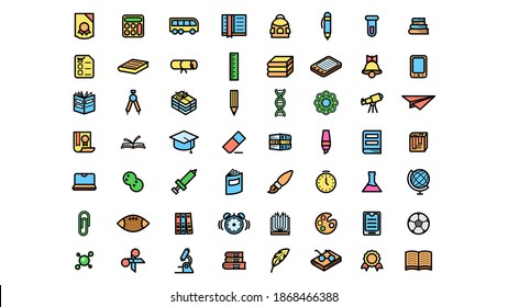Set Elements Hand Drawn Collection College School Study Vector Design Style Background Grades Education Learning Illustration Icons