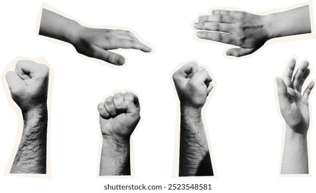 Conjunto de Elementos de gestos de mano puño en Vector monocromo estilo semitono
