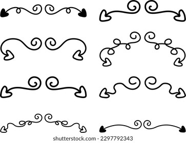 set of elements. Set of hand-drawn calligraphic decorative borders. Vector illustration on white background.