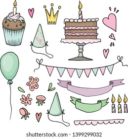 Set elements for happy birthsday party