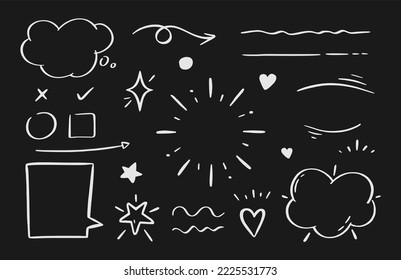 A set of elements of highlighting arrows underscores, speech bubble brush strokes, flash. Vector