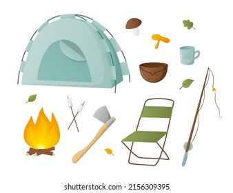 Set of elements for a hike. Tactical equipment for recreation, fishing and travel