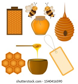 Set of elements for honey design. Elements of beekeeping