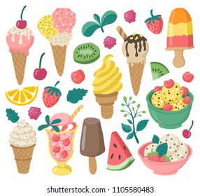 Set of elements for ice cream. Vector illustration.