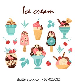 Set of elements for ice cream. Vector illustration.