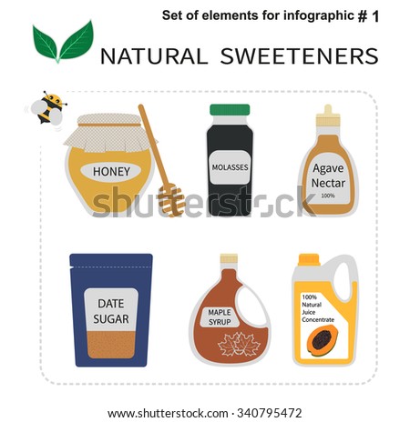Set of elements for infographics about sugar and sweeteners the number 1 on a white background