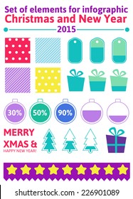 Set elements of infographics for Christmas and New Year in flat style