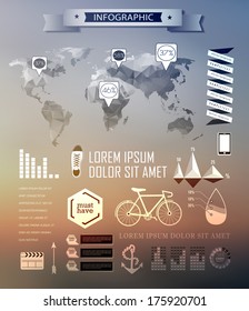 Set elements of infographics on blur background