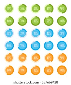 Establecer elementos de infografías en gráficos circulares. Conjunto de diagramas de círculo coloridos para infografías. Icono de conjunto de gráficos circulares. Ilustración del vector