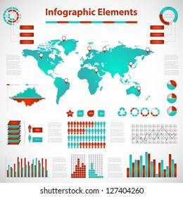 Set elements of infographics red-blue