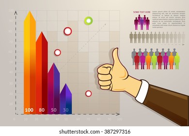 Set elements of infographics with thumbs up sign