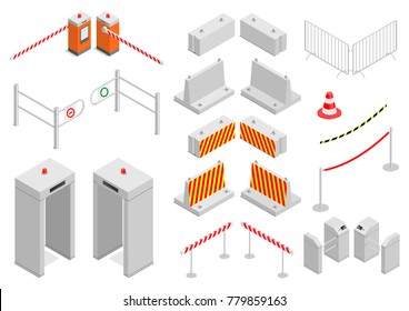 Set of elements infrastructure city safety and security. Different control systems . Isometric. Vector graphics