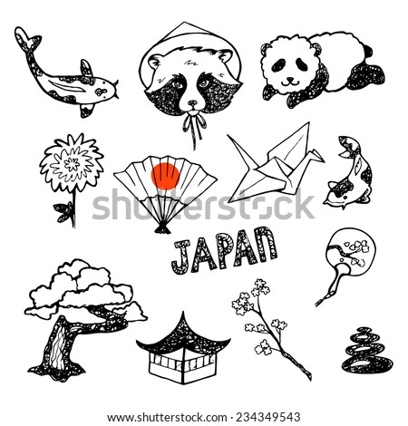 The Set Of Elements Of Japanese Culture Hand Drawn Vector Icons Collection The Set Of Elements Of Japanese Culture Hand Drawn Vector Icons Collection