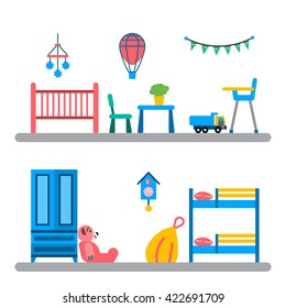 set of elements for kids room interior the kid s outline vector flat games bedroom playing