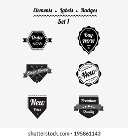 Set elements, labels, ribbons and badges in a retro style