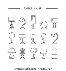 The set of elements of lighting design, table lamps of various types and sizes for use in bedrooms, offices, living rooms, kids room.