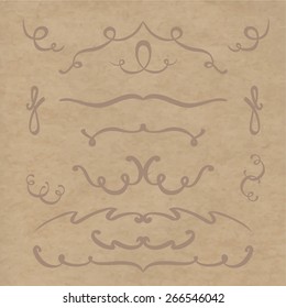 set of elements of the lines. kraft paper background.