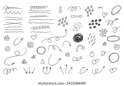 A set of elements, lines, strokes for a notebook, presentation, doodle, underline. Vector illustration of Eps10