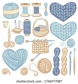 Set of elements from materials for crochering and knitting