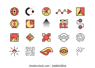 Set of elements in memphis style, geometric color shapes in 80s style, vector graphic design