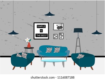 Set of elements for minimal modern living room. Flat design vector