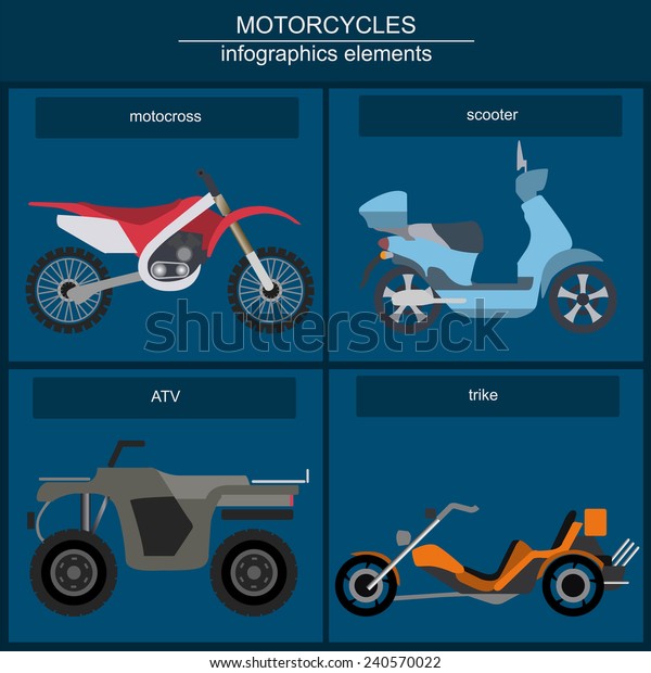 Set of elements motorcycles for\
creating your own infographics or maps. Vector\
illustration