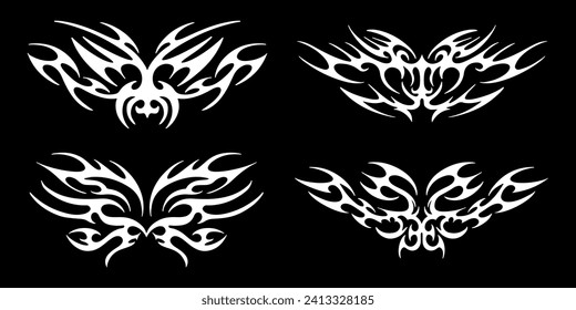 Set of elements in the neotribal style. Abstract ethnic shapes in gothic style. Cyber sigilism for streetwear, merch, t shirt. Vector illustration