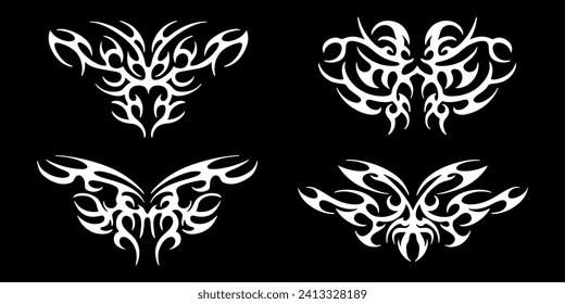 Set of elements in the neotribal style. Abstract ethnic shapes in gothic style. Cyber sigilism for streetwear, merch, t shirt. Vector illustration