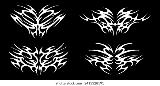 Set of elements in the neotribal style. Abstract ethnic shapes in gothic style. Cyber sigilism for streetwear, merch, t shirt. Vector illustration