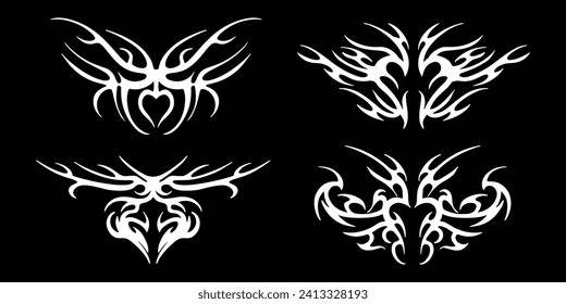 Set of elements in the neotribal style. Abstract ethnic shapes in gothic style. Cyber sigilism for streetwear, merch, t shirt. Vector illustration