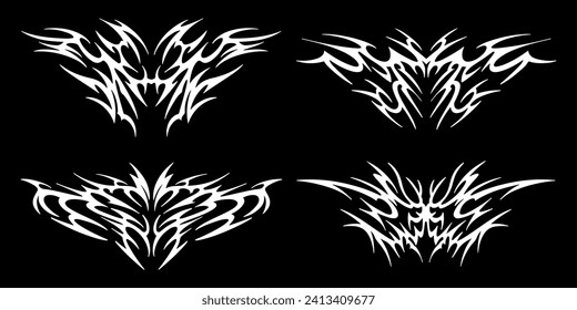 Set of elements in the neotribal style. Abstract ethnic shapes in gothic style. Cyber sigilism for streetwear, merch, t shirt. Vector illustration