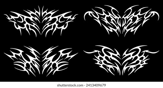 Set of elements in the neotribal style. Abstract ethnic shapes in gothic style. Cyber sigilism for streetwear, merch, t shirt. Vector illustration