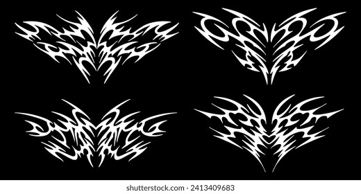 Set of elements in the neotribal style. Abstract ethnic shapes in gothic style. Cyber sigilism for streetwear, merch, t shirt. Vector illustration