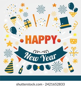 Set elements for new year can be used for greeting cards or other designs related to new year celebrations