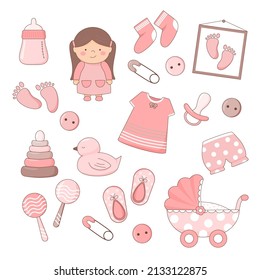 Set of elements of newborn girl	