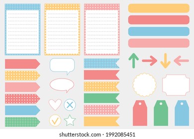 A set of elements for a notepad, planner, or diary. Stickers for scrapbooking. To-do list, frames, bookmarks, frames. Vector illustration.