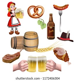 Set of elements for oktoberfest poster. Vector illustration isolated on white background