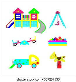 Set of elements on child development. Elements for the creation of a children playground for recreation and entertainment.