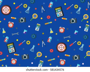 A set of elements on a dark blue background. Web site background in flat style.Background for website or advertising creative agency.