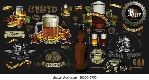 set of elements on the subject of beer and Oktoberfest festival for your design