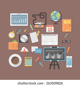 set of elements on the table. flat illustration