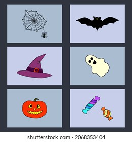 A set of elements on the theme of Halloween. Vector illustration.