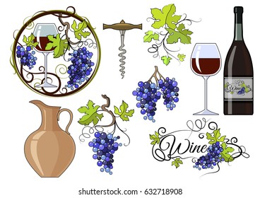 Set of elements on the theme of wine