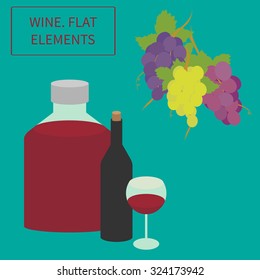 Set elements on the topic wine in the flat style