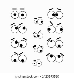 Set of elements on a white background. Cartoon eyes with different emotions. Printed blanks.