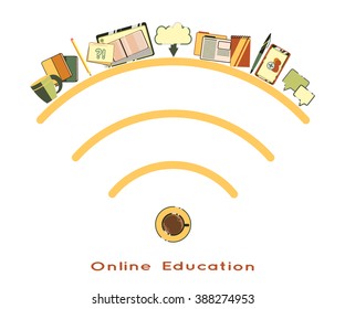 set of elements online education design template with books and tablets. Education, graduation, training material study, learning, reading book, back to school. Flat design website elements layout.
