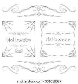 set of elements of the ornament to decorate the pages or frames on a Halloween theme