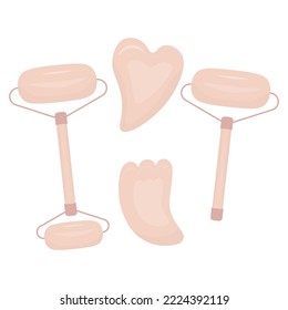 A set of elements for performing cosmetic massage gua sha at home. Vector illustration Isolated on white background. Skin care, beauty concept. 