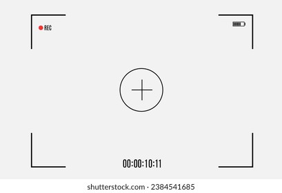 Set of elements for photo or video camera viewfinder screen. Includes vector display frame, focus and grid, zoom, shutter, preview, and shooting settings for digital, DSLR, analog cameras, or camcorde